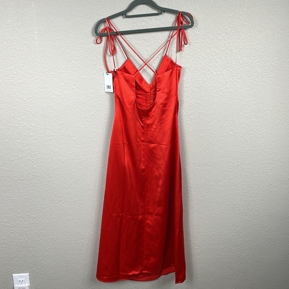 NWT Jason Wu Cinched Front Red Satin Midi Dress Slinky Lingerie Style Sz S - Picture 4 of 12